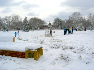 Students play in the snow after Elon University cancelled all classes today.